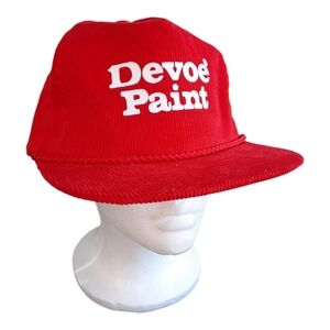 Vintage Nissin Devoe Paint red corduroy Dad Grandpa trucker hat